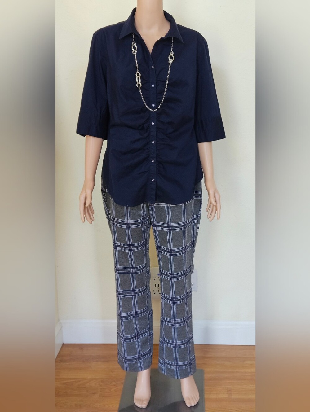Classic Navy Button-Front Blouse - Versatile Women's Top